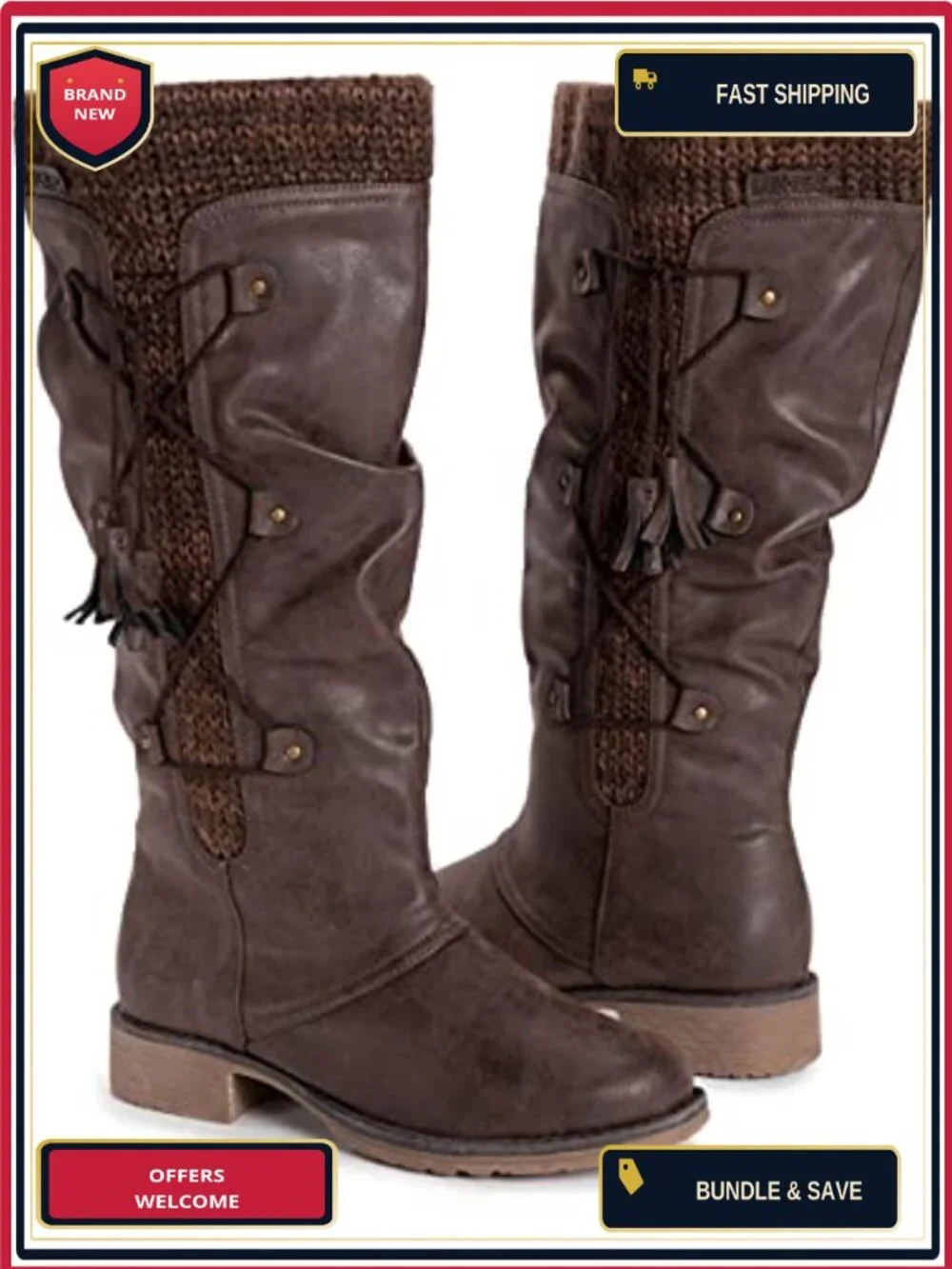 Knee-High Mukluk Boots with Memory Foam Insole, Faux Fur Trim, Zip Closure